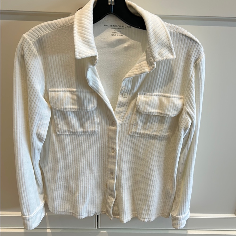 White Ribbed Button-Up Shirt